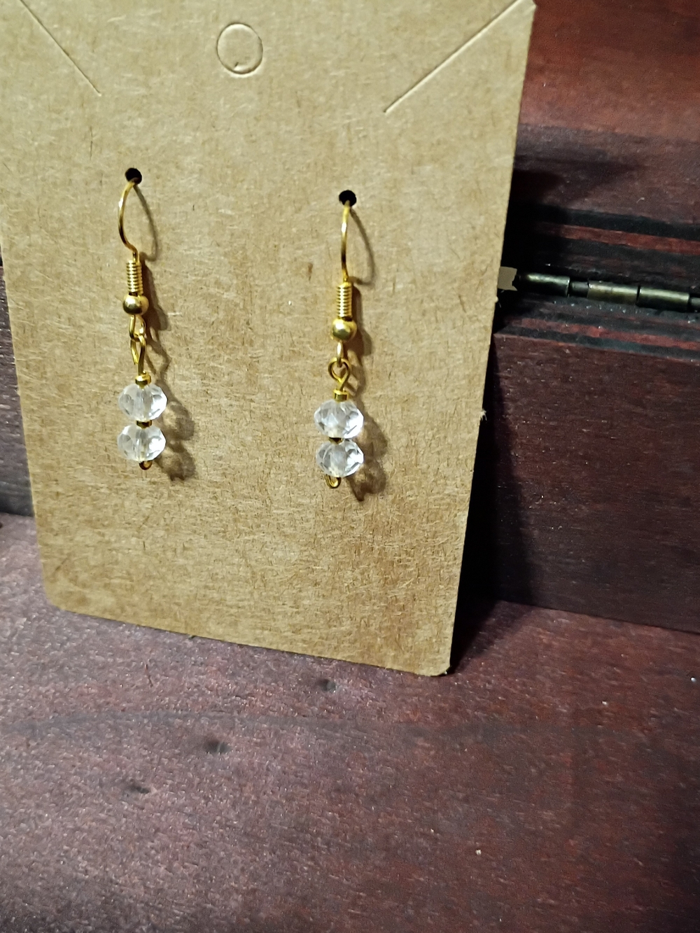 Gold-Tone Clear Crystal Drop Earrings Handcrafted